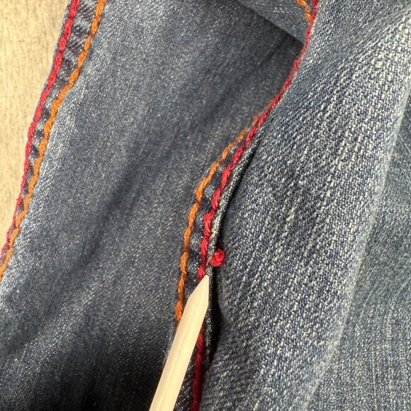 True Religion Red Thick Stitch Jeans Men's Size 34X32 - Picture 10 of 16
